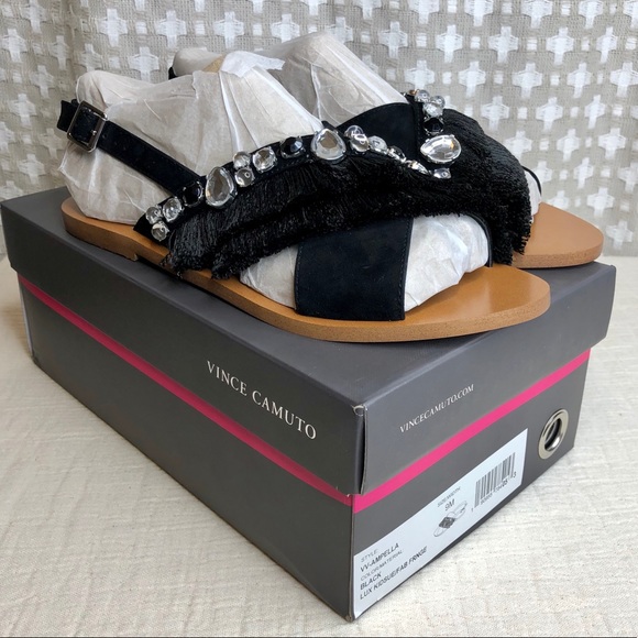 VINCE CAMUTO NEW Black Silver Gem Fringe Sandal 9 - Picture 2 of 7